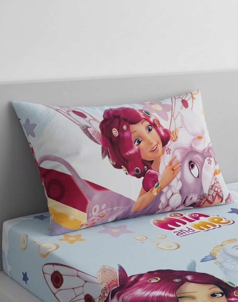 Mia and Me Characters Alongside a Unicorn kids Cotton Bed Sheet
