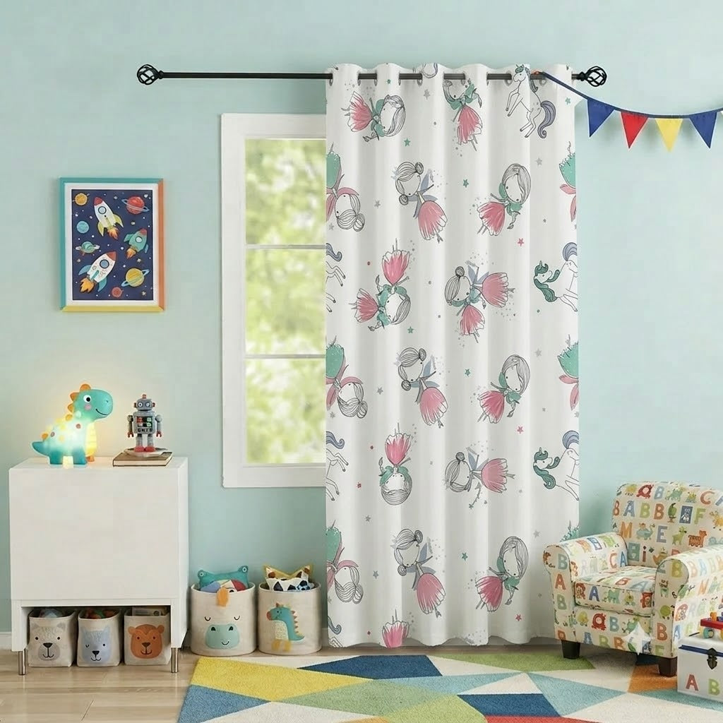 Unicorn and Ballerina Themed Kids Room Curtain