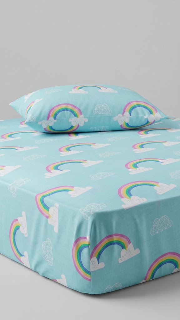 Colorful Rainbows and Fluffy Clouds kids Cotton Bed Sheet