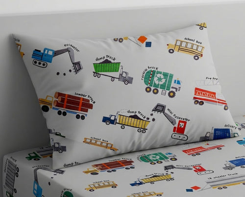 Construction vehicles kids percale Bed Sheet