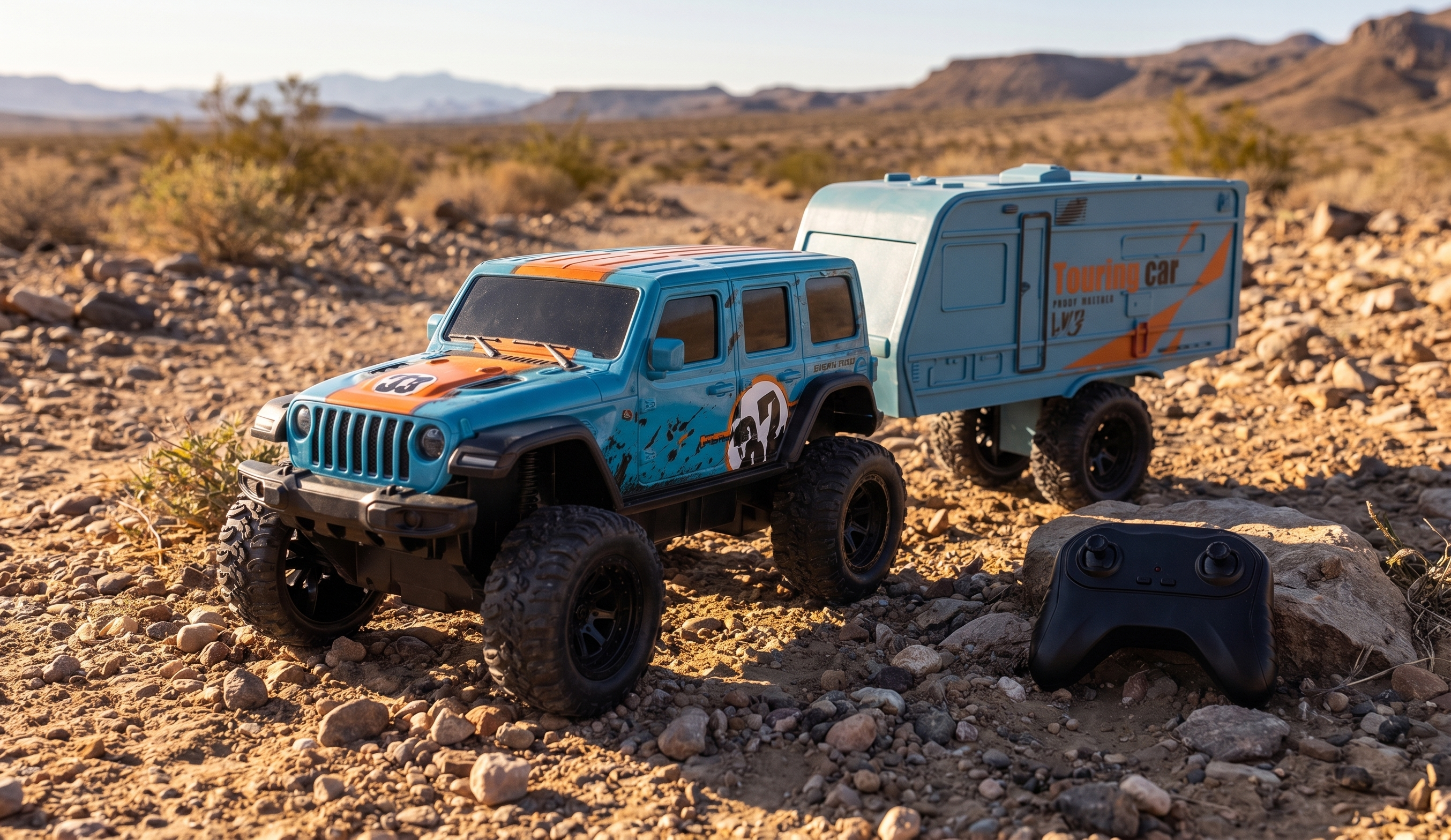 1/18 Scale Travel Cross-Country SUV  Double Cabin Jeep with Touring Trailer