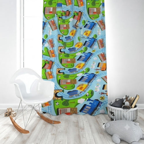 Colorful Cartoon Train Themed Kids Room Curtain