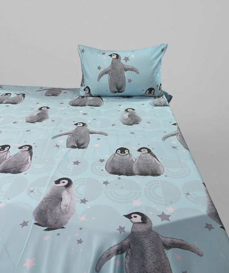 playful penguin kids Cotton Bed Sheet