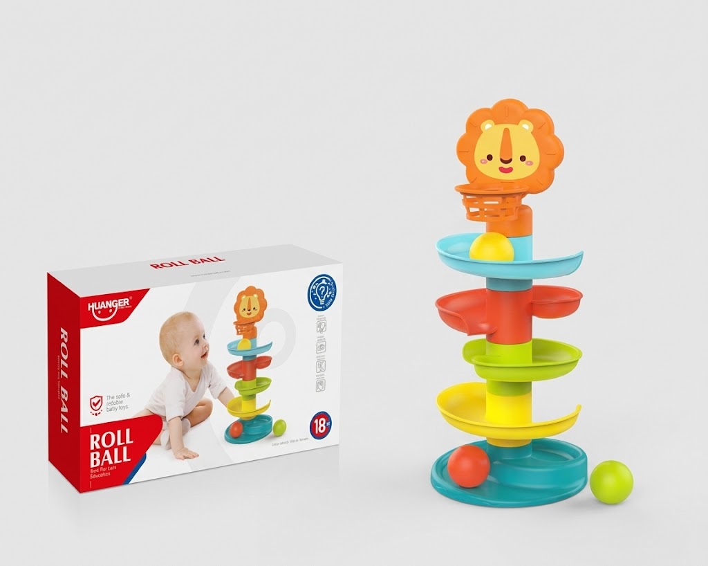 Roll Ball Early Education Drop Tower Toy with Lion Hoop