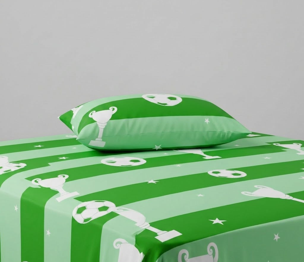 Soccer Ball and Trophy kids Cotton Bed Sheet