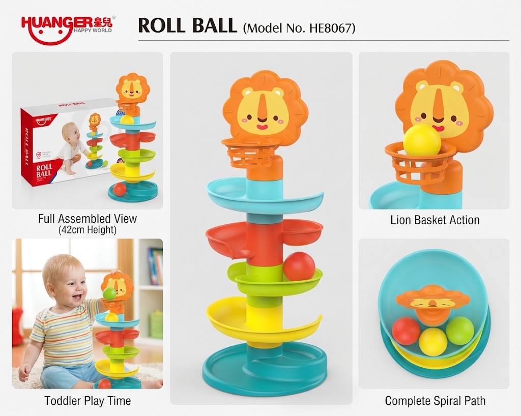 Roll Ball Early Education Drop Tower Toy with Lion Hoop