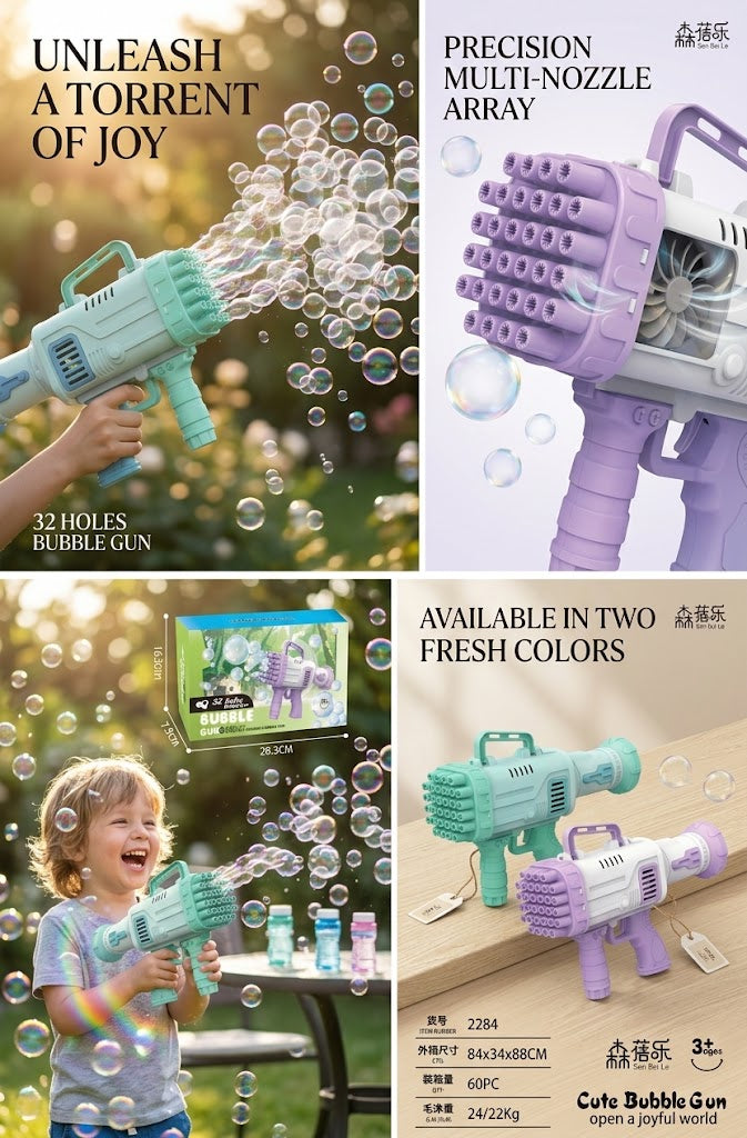 32-Hole Bubble Gun Blaster – Fun Outdoor Bubble Toy