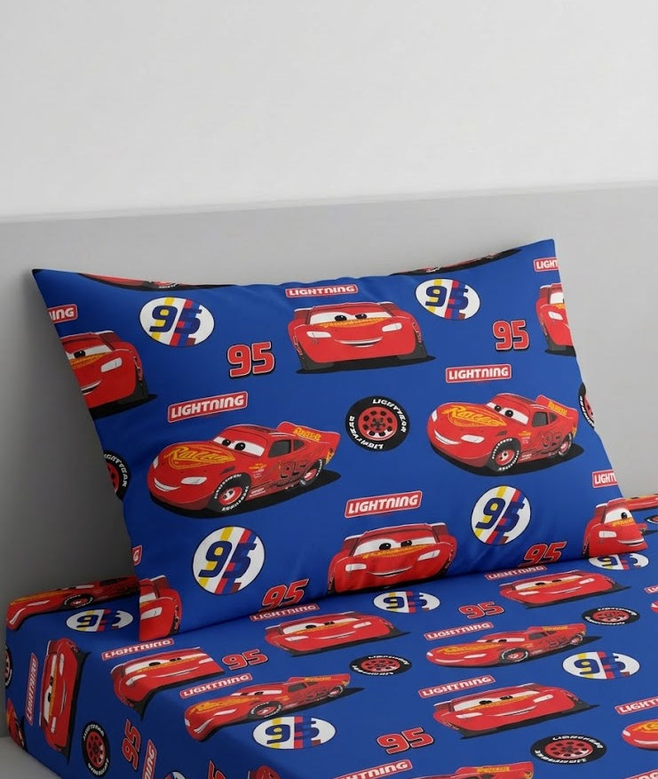 Lightning McQueen Car kids Cotton Bed Sheet + Pillow Cover