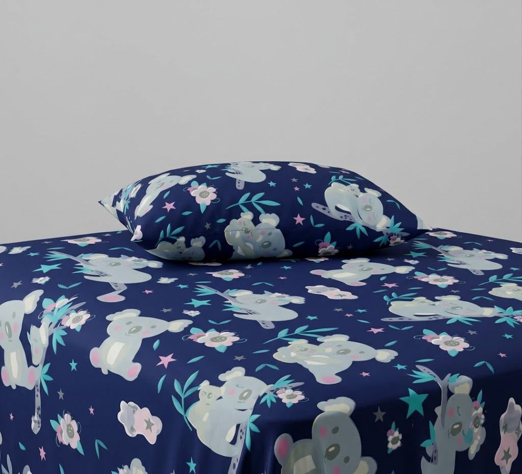 koalas, Flowers, and Stars Themed kids Cotton Bed Sheet