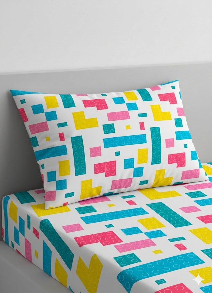 Colorful Building Blocks Kids Cotton Bed Sheet