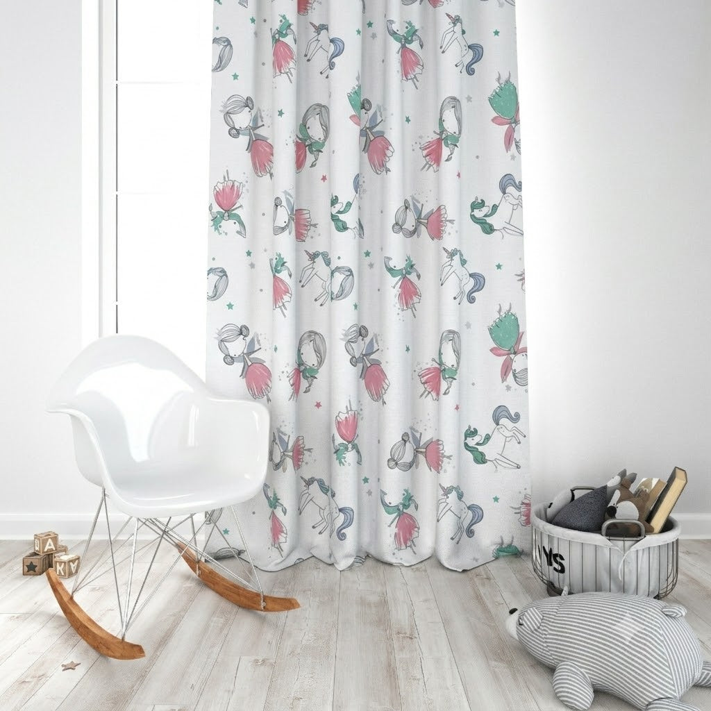 Unicorn and Ballerina Themed Kids Room Curtain