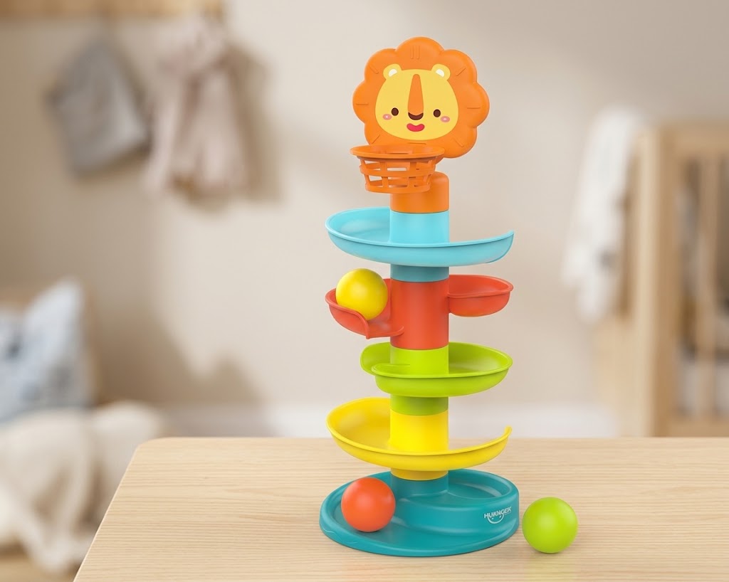 Roll Ball Early Education Drop Tower Toy with Lion Hoop