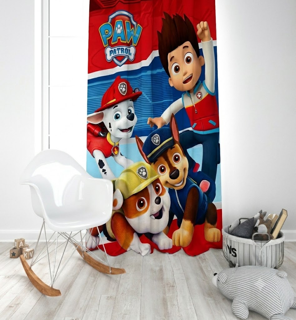 Paw Patrol Characters Red Kids Room Curtain