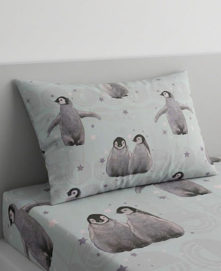 playful penguin kids Cotton Bed Sheet