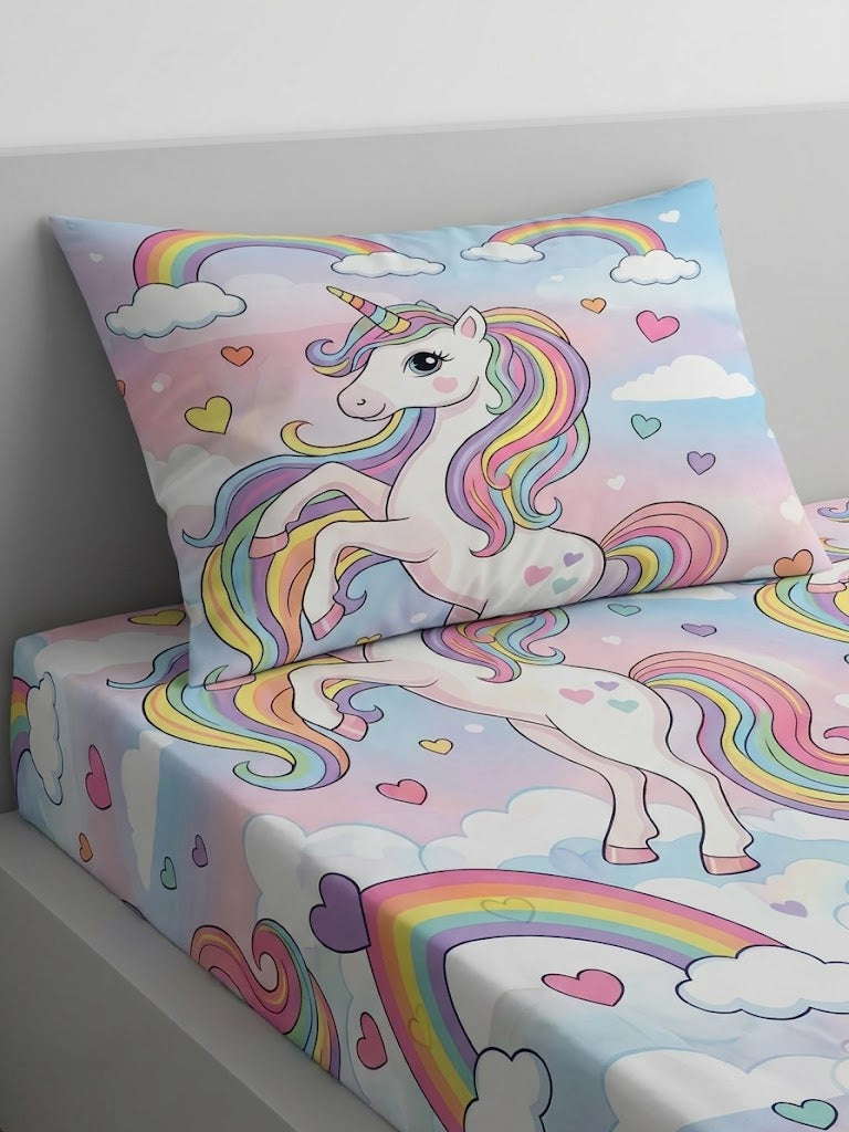 Colorful Rainbow Unicorn kids Cotton Bed Sheet