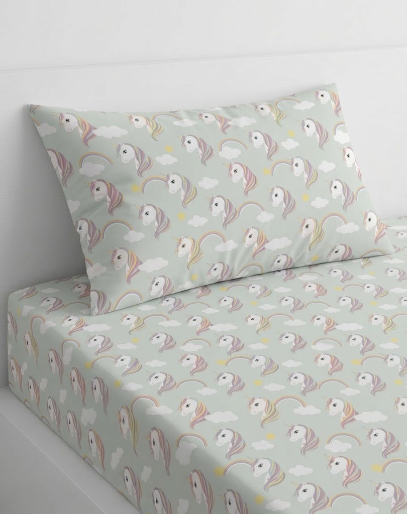 Unicorn, Rainbows and Clouds Themed kids Cotton Bed Sheet