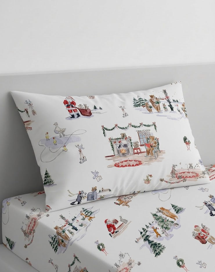 Colorful Illustrations of Santa Claus kids Cotton Bed Sheet