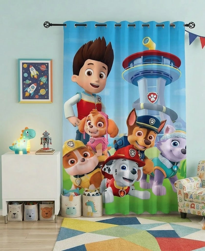 Paw Patrol Characters Blue Kids Room Curtain