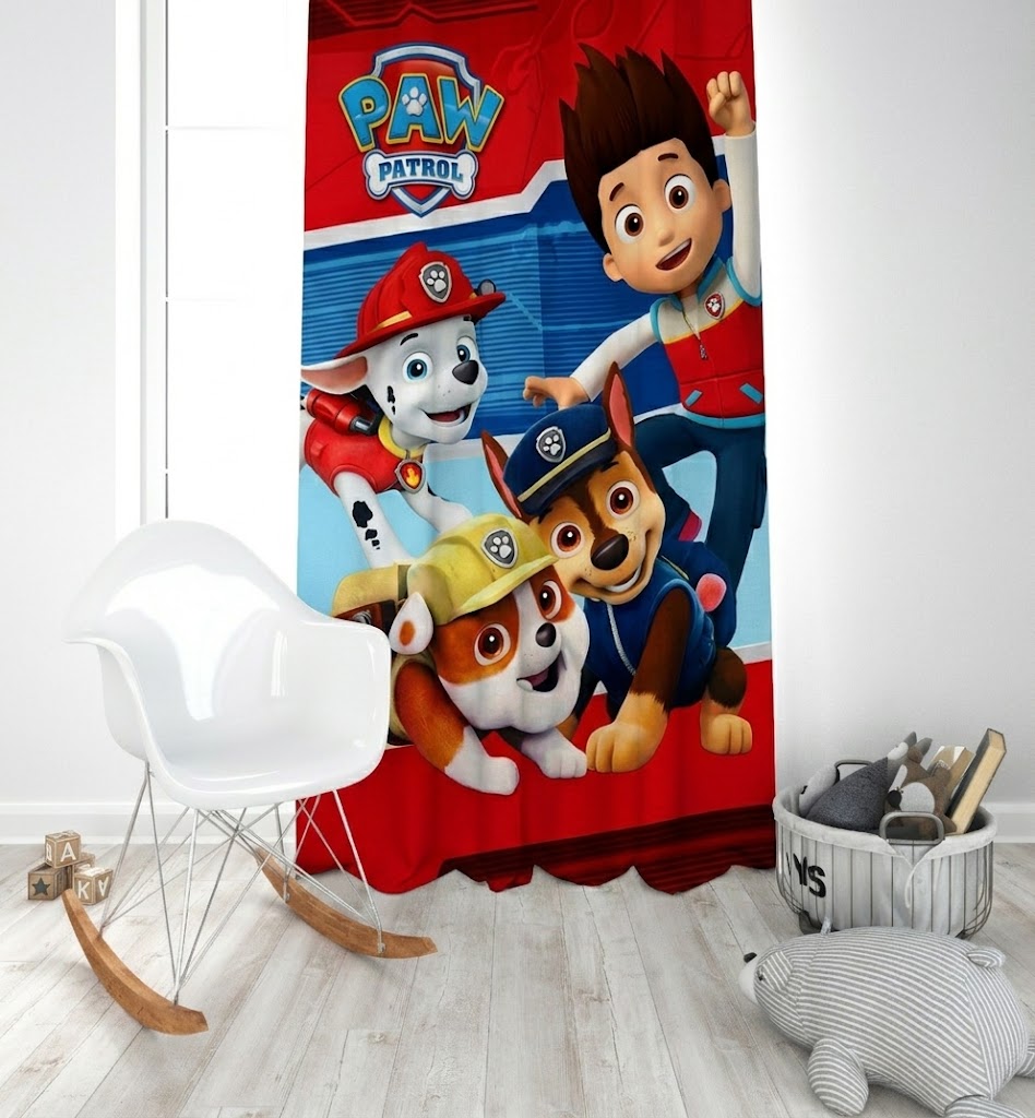 Paw Patrol Characters Red Kids Room Curtain