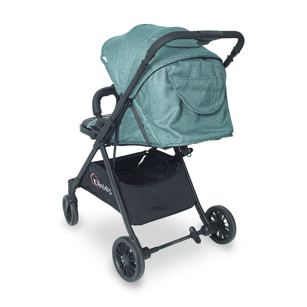 TINNIES BABY STROLLER – GREEN, FOLDABLE WITH REVERSIBLE HANDLE