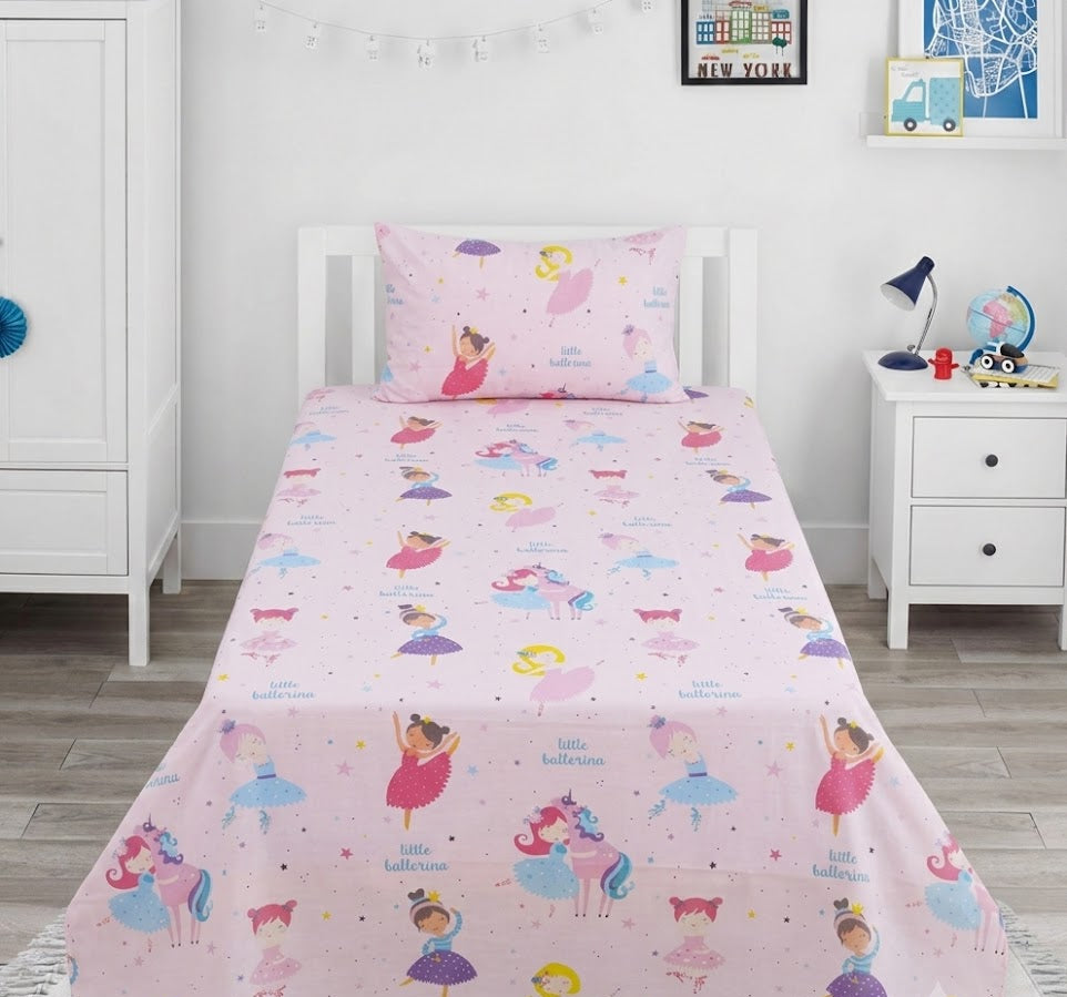 Ballerinas and Unicorn character Cotton Bed Sheet