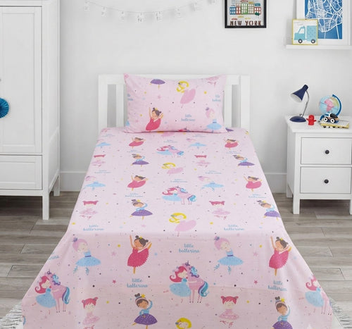 Ballerinas and Unicorn character Cotton Bed Sheet