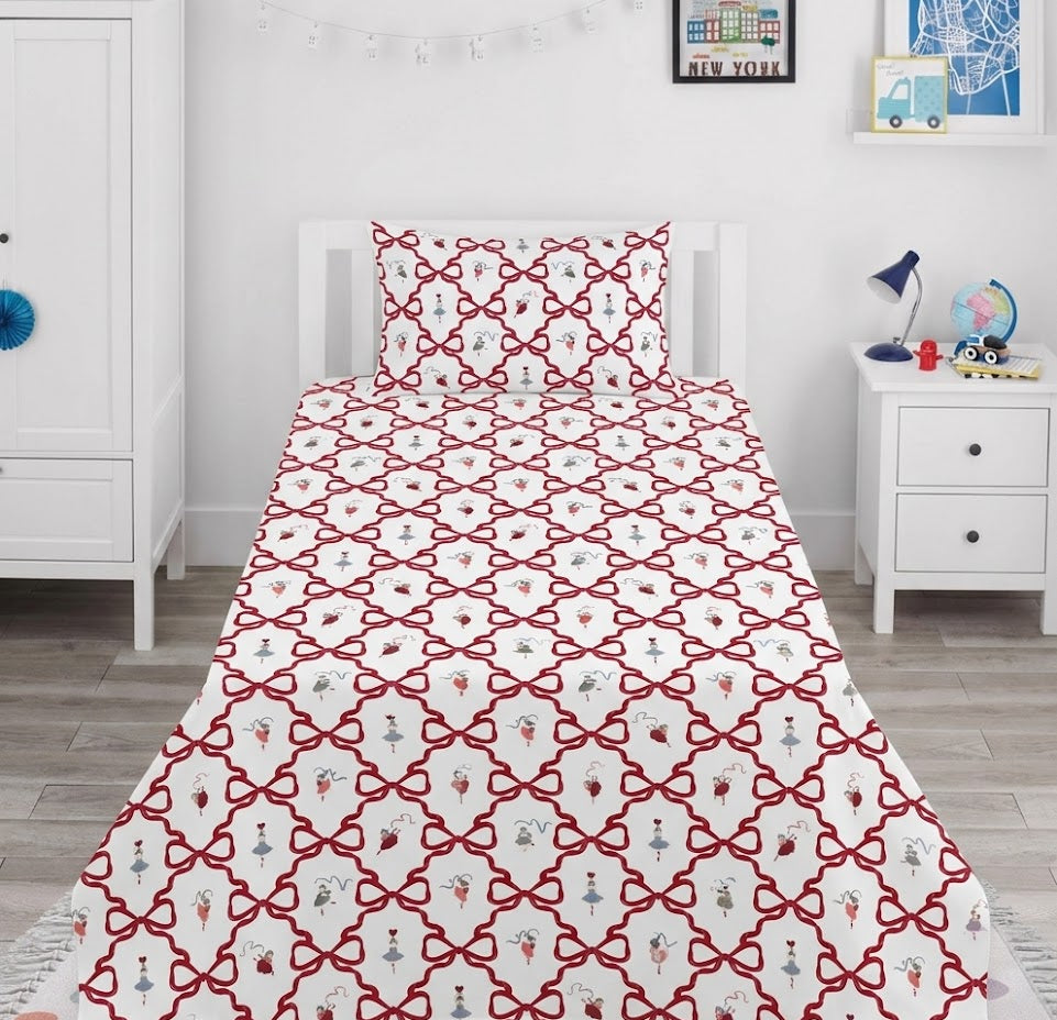  Ballerinas pink ribbon pattern kids Cotton Bed Sheet