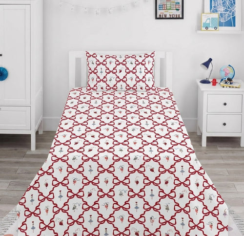  Ballerinas pink ribbon pattern kids Cotton Bed Sheet