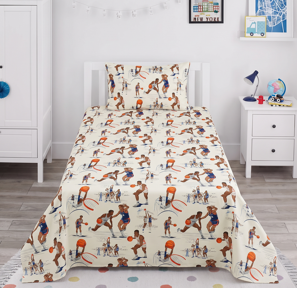 Basketball Players in Action Themed kids Percale Bed Sheet