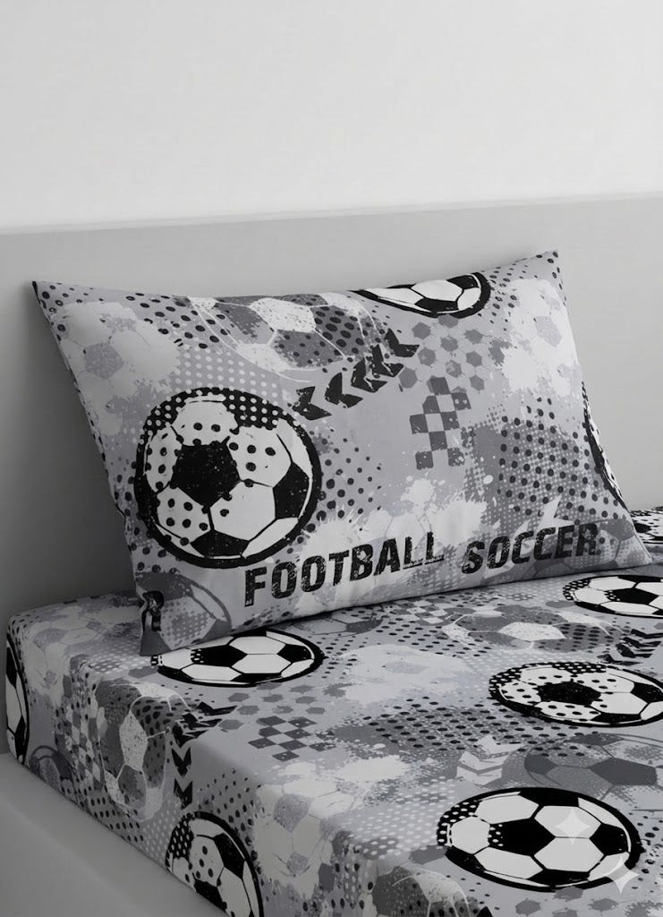 Black and White Footballs kids Cotton Bed Sheet