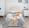Bright Orange Horse Blue Foliage Themed kids Cotton Bed Sheet