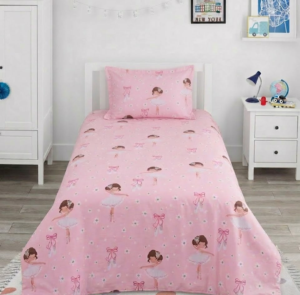 Cartoon Ballerinas  with bows kids Cotton Bed Sheet