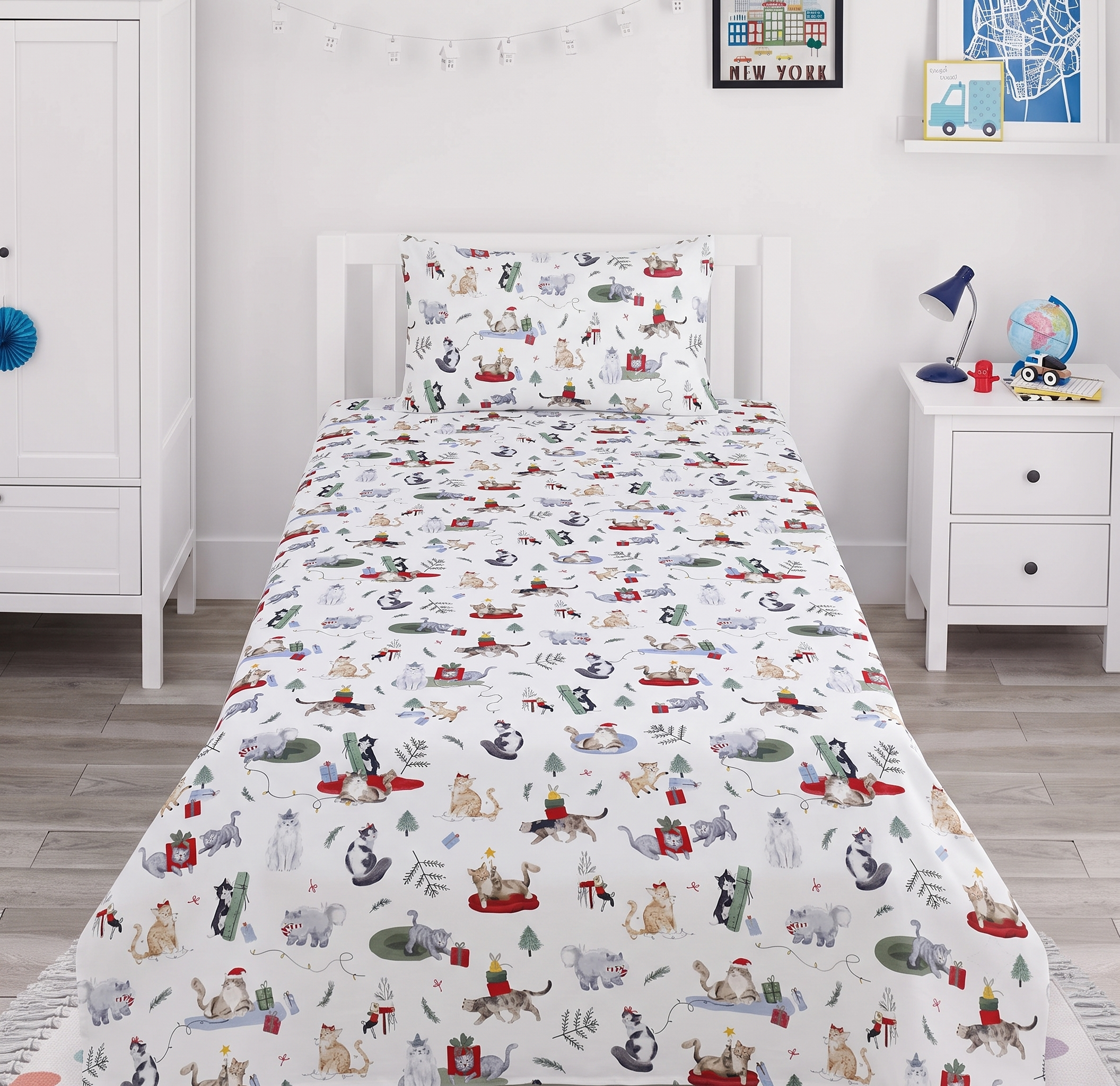 Cartoon Cats Themed kids Percale Bed Sheet