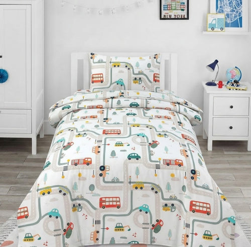 Cityscape-themed kids Cotton Bed Sheet