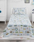 Colorful Cartoon Cars, Bicycles Themed kids Cotton Bed Sheet