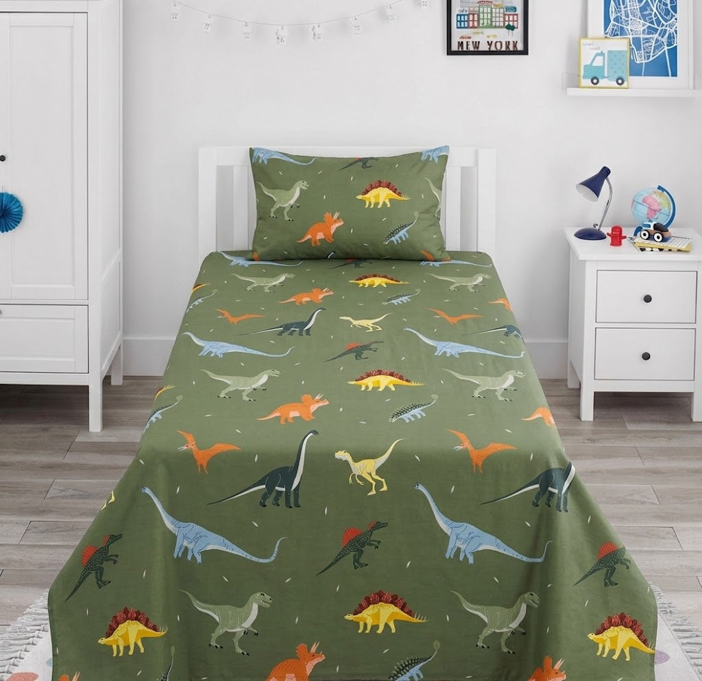 Colorful Cartoon Dinosaurs kids Cotton Bed Sheet