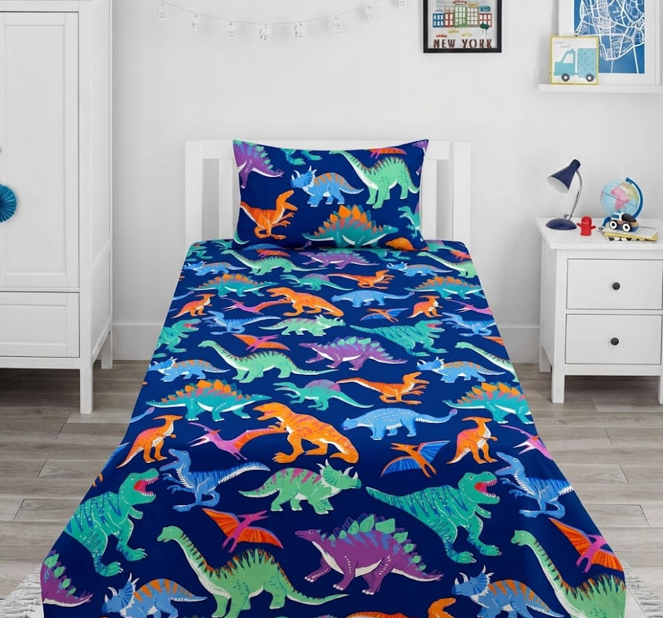 Colorful Cartoon Dinosaurs kids Cotton Bed Sheet 