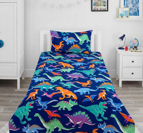 Colorful Cartoon Dinosaurs kids Cotton Bed Sheet 