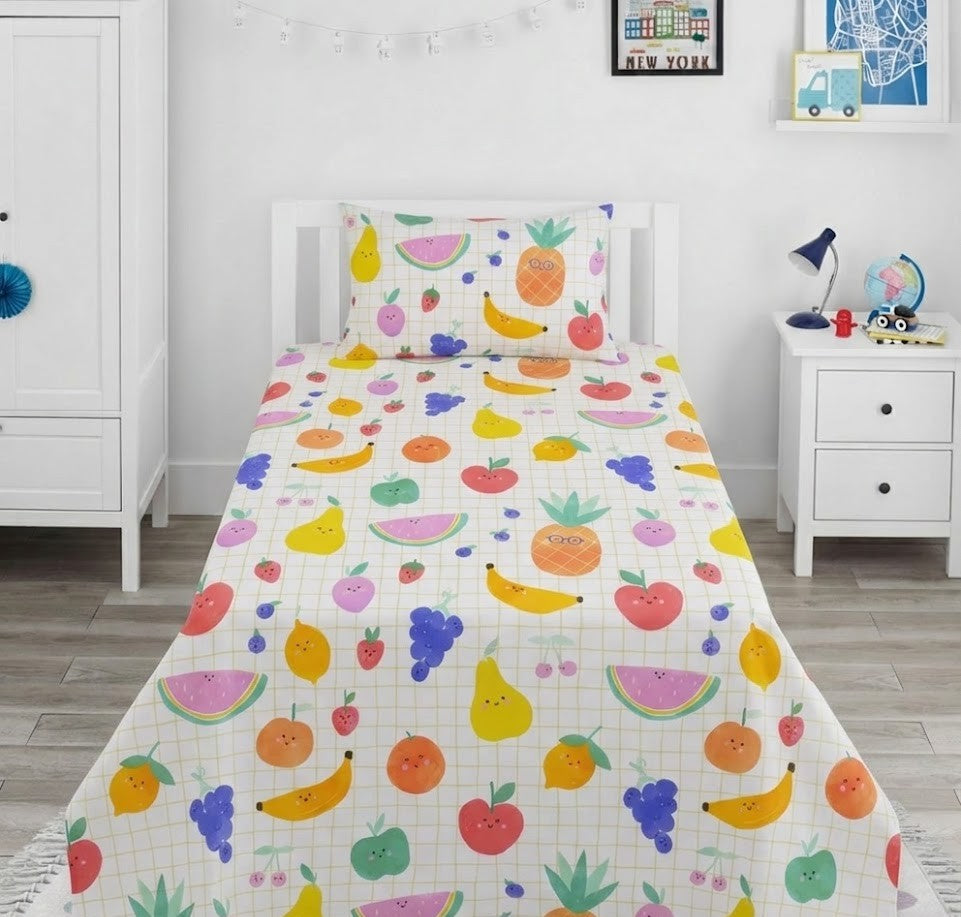 Colorful Cartoon Fruits Cotton Bed Sheet
