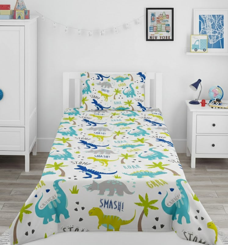 Colorful Dinosaur Themed kids Cotton Bed Sheet
