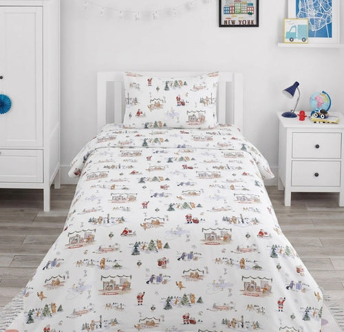 Colorful Illustrations of Santa Claus kids Cotton Bed Sheet