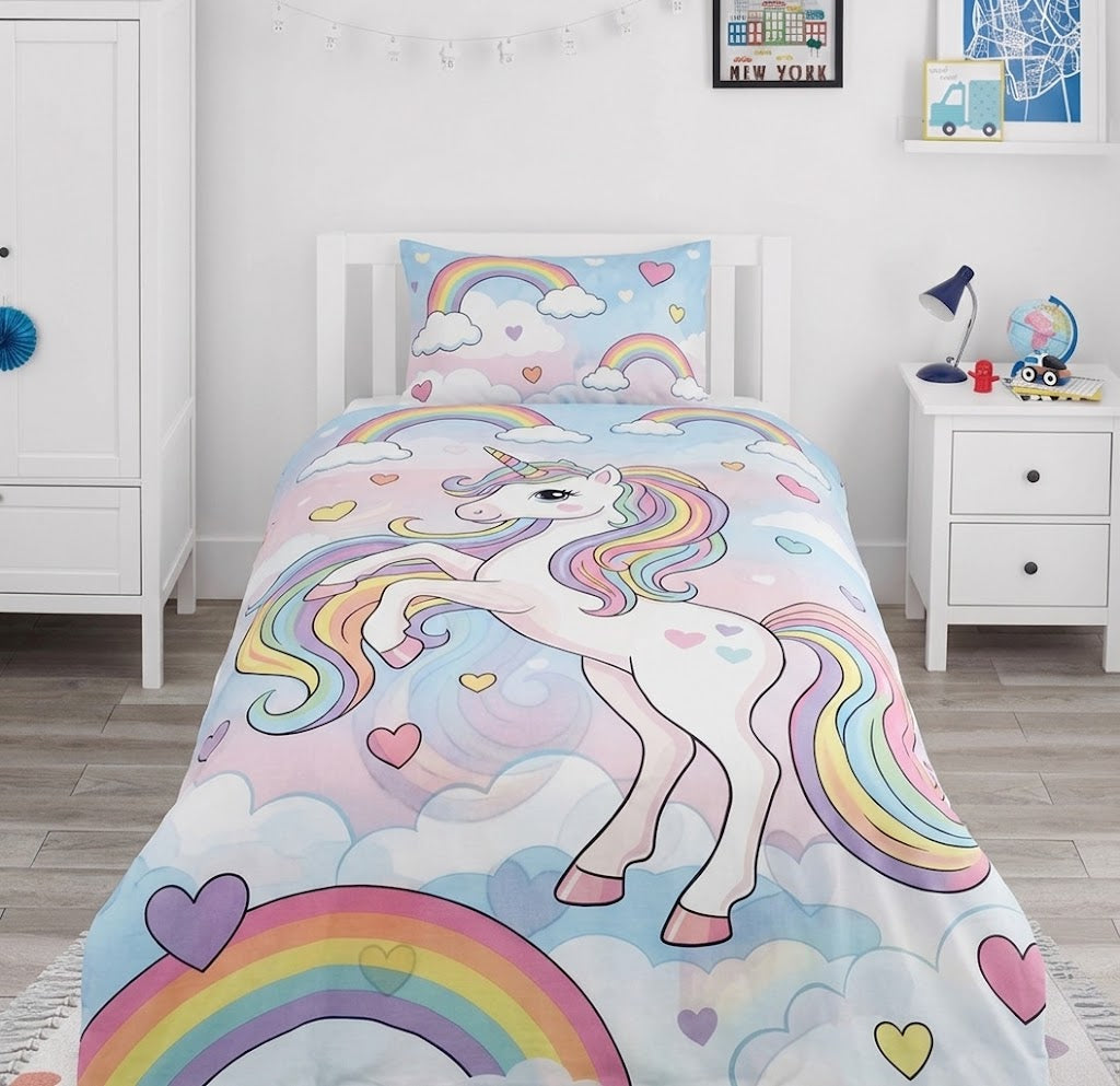 Colorful Rainbow Unicorn kids Cotton Bed Sheet