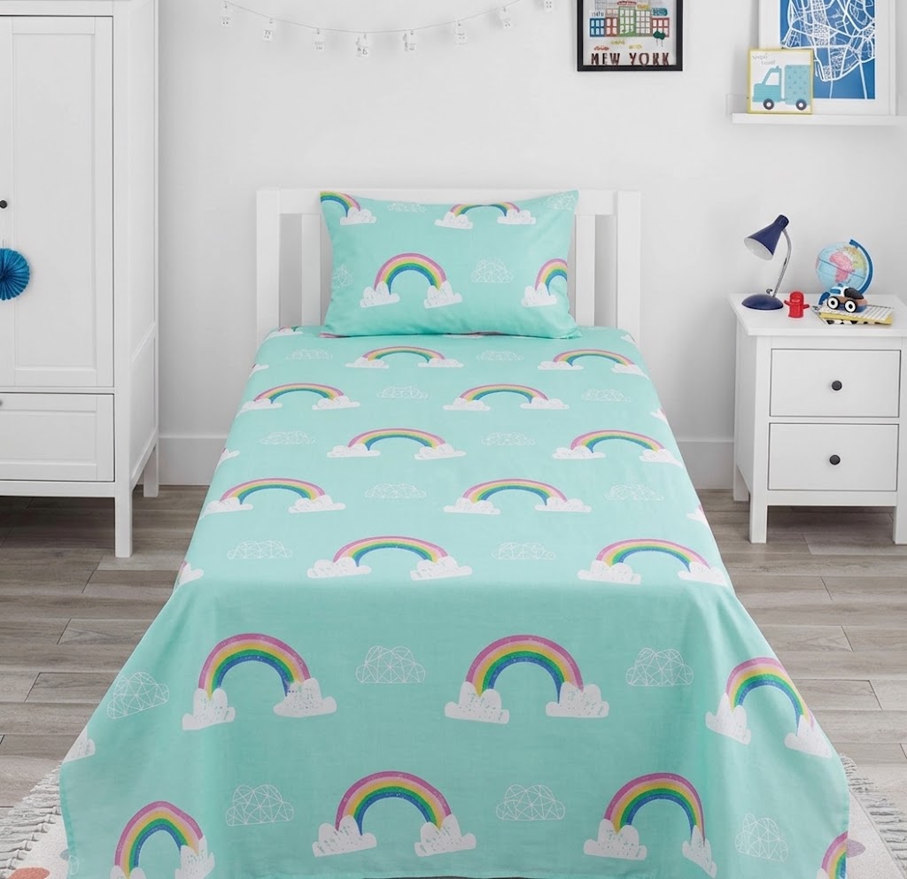 Colorful Rainbows and Fluffy Clouds kids Cotton Bed Sheet