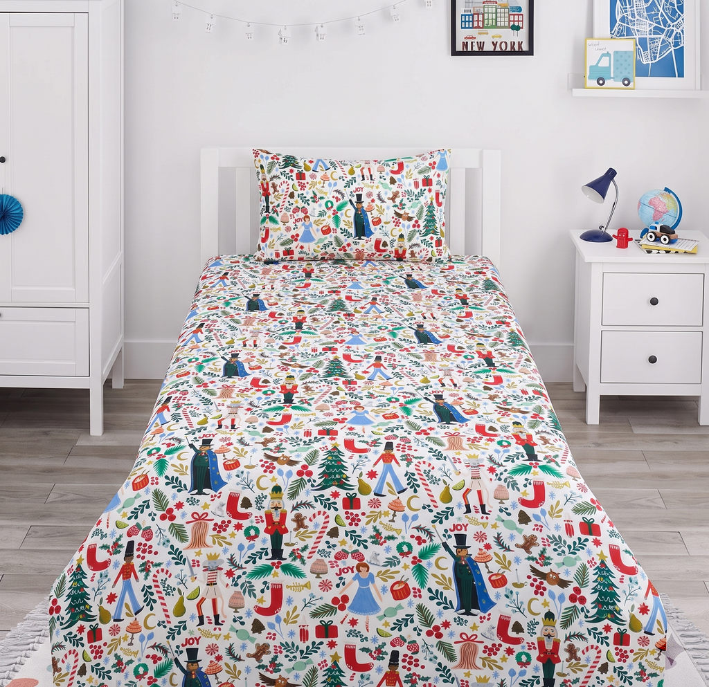  Colorful Themed nutcracker, Christmas trees kids Percale Bed Sheet