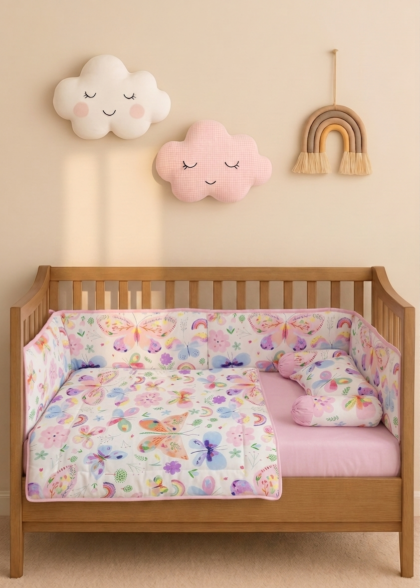 Colorful  butterfly-themed Baby Cot Set