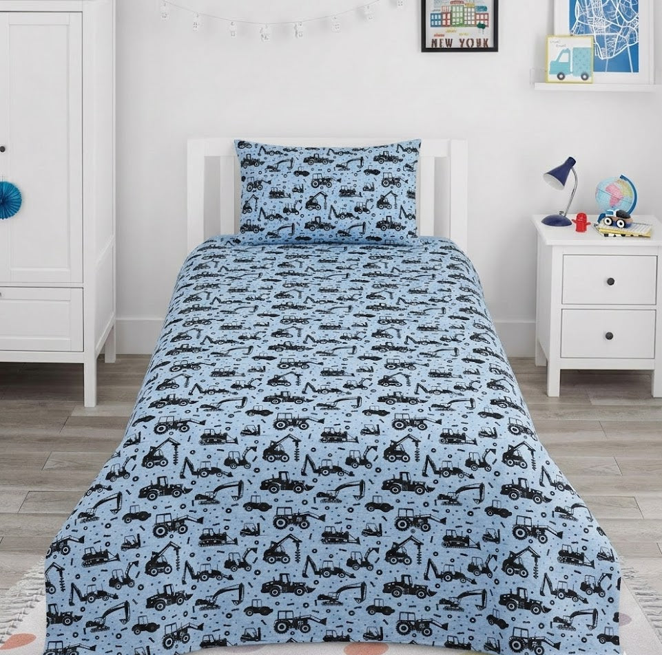 Construction Vehicle kids Cotton Bed Sheet