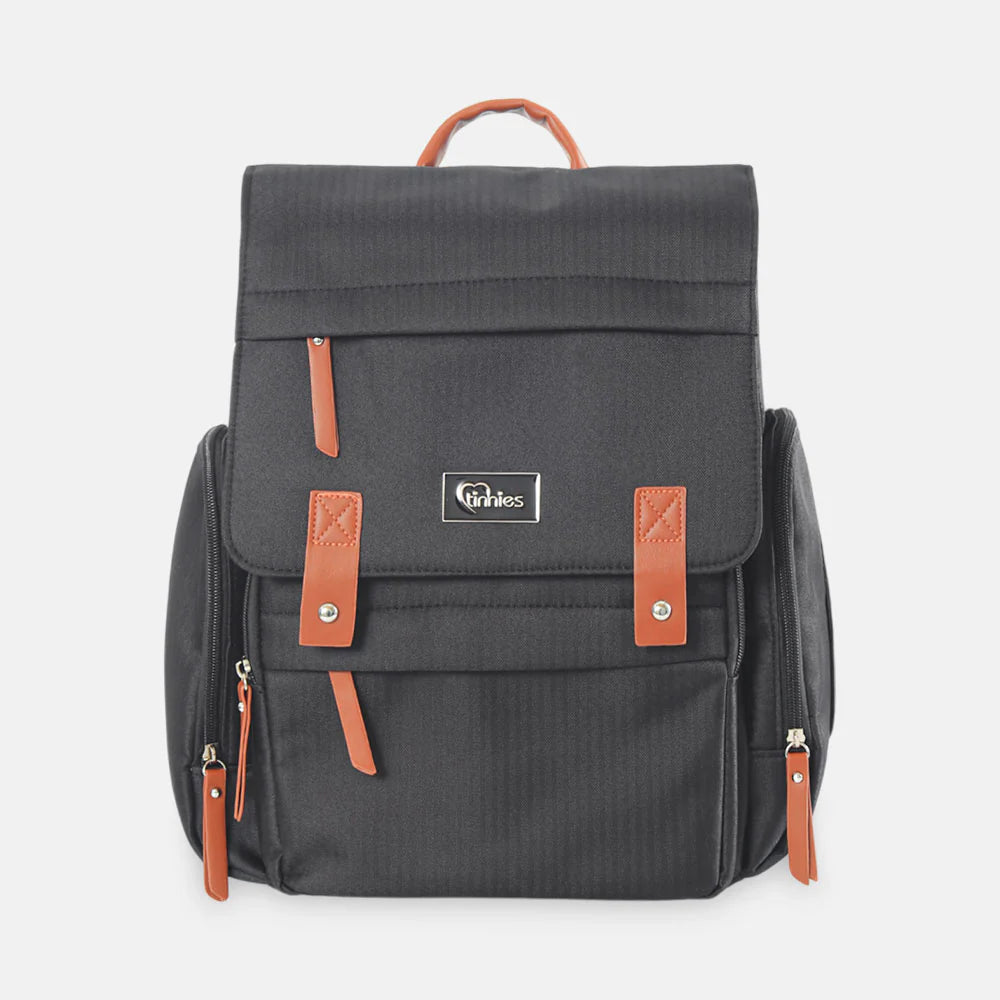 TINNIES DIAPER BACKPACK – BLACK, HANDS-FREE COMFORT FOR MODERN MOMS