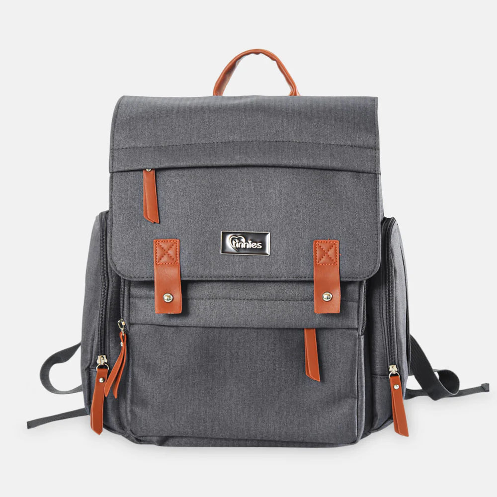 TINNIES DIAPER BAG – GREY, SPACIOUS & SMART DESIGN FOR MODERN MOMS