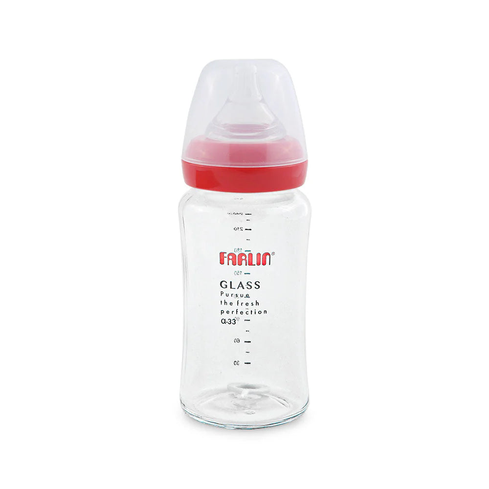 FARLIN WIDE NECK GLASS FEEDER 240ML RED