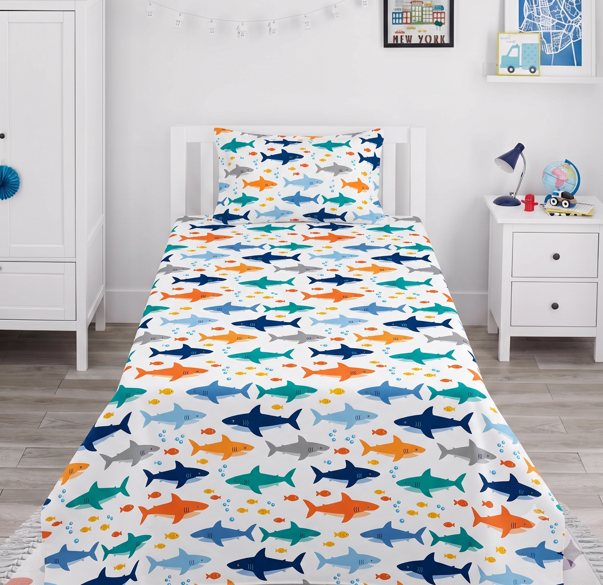 Funky Sharks Print kids Percale Bed Sheet